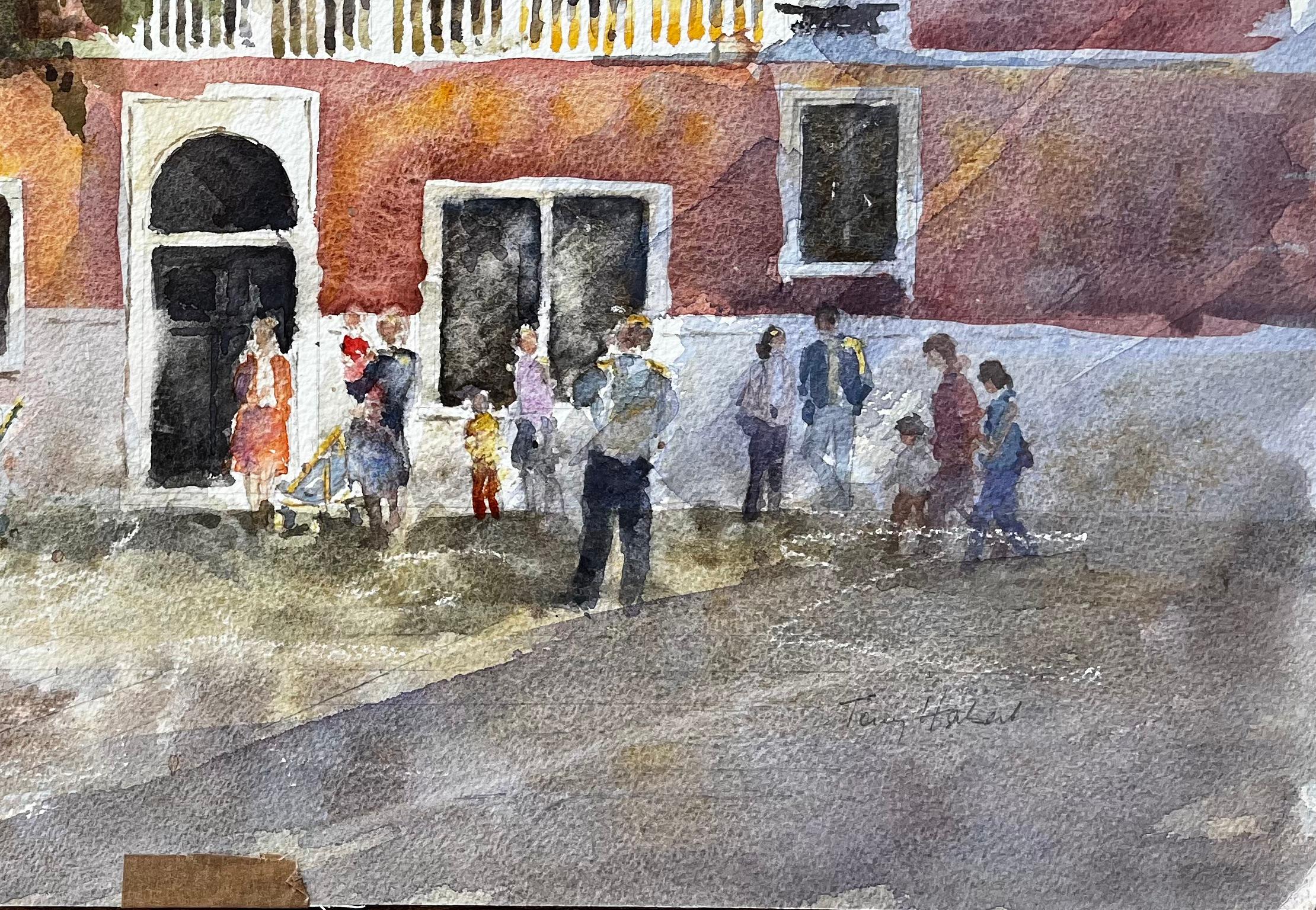 Venice Palazzo With Artists Painting En Plein Air Original Watercolour Scene (Scène aquarelle) en vente 4