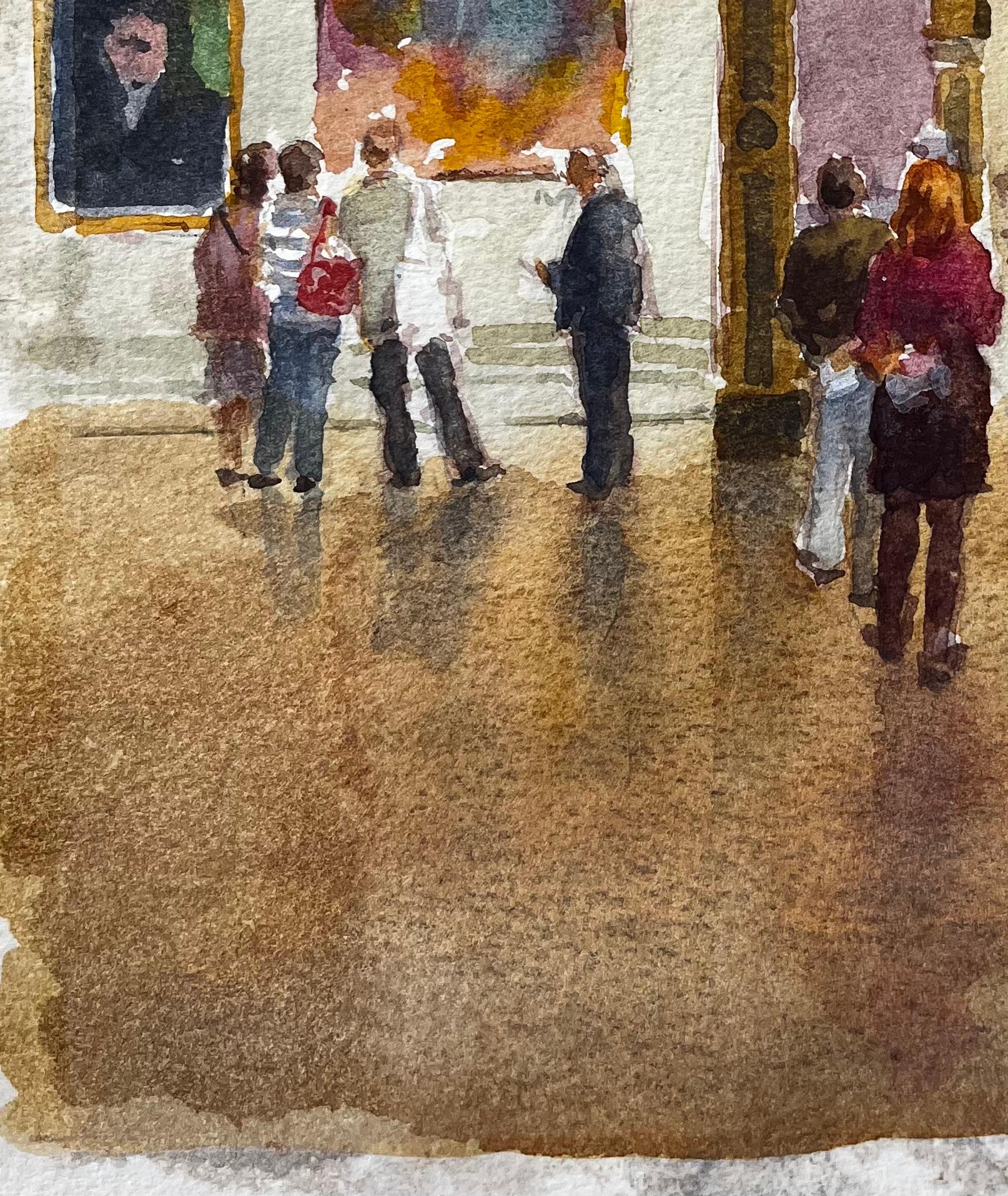 Besucher einer großen Galerie mit gerahmten Gemälden und verzierten Innenräumen (Braun), Landscape Art, von Anthony Herbert