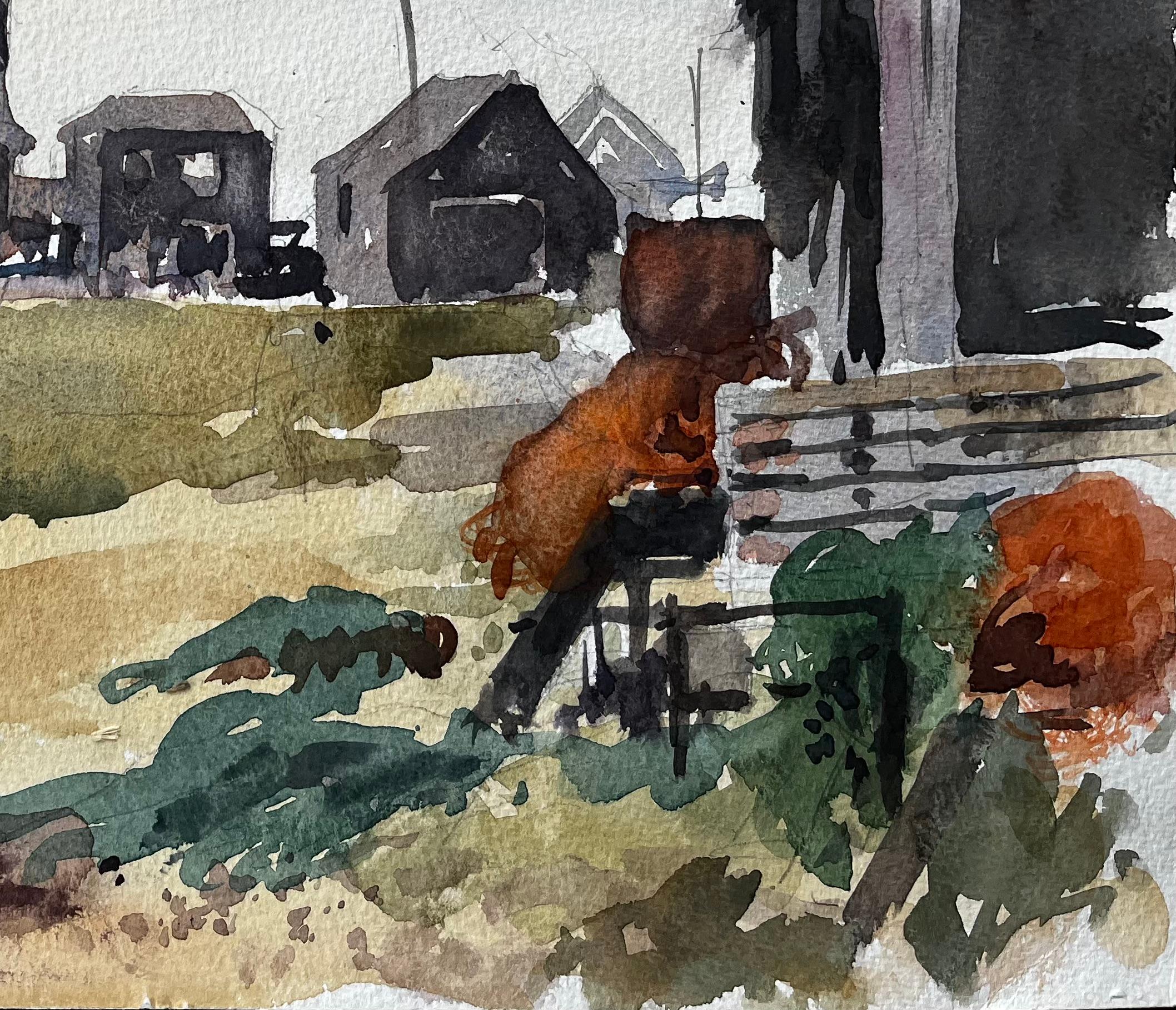 Walberswick Schwarze Schuppen und Fischernetze Suffolk Coast Landscape 1996 (Impressionismus), Painting, von Anthony Herbert