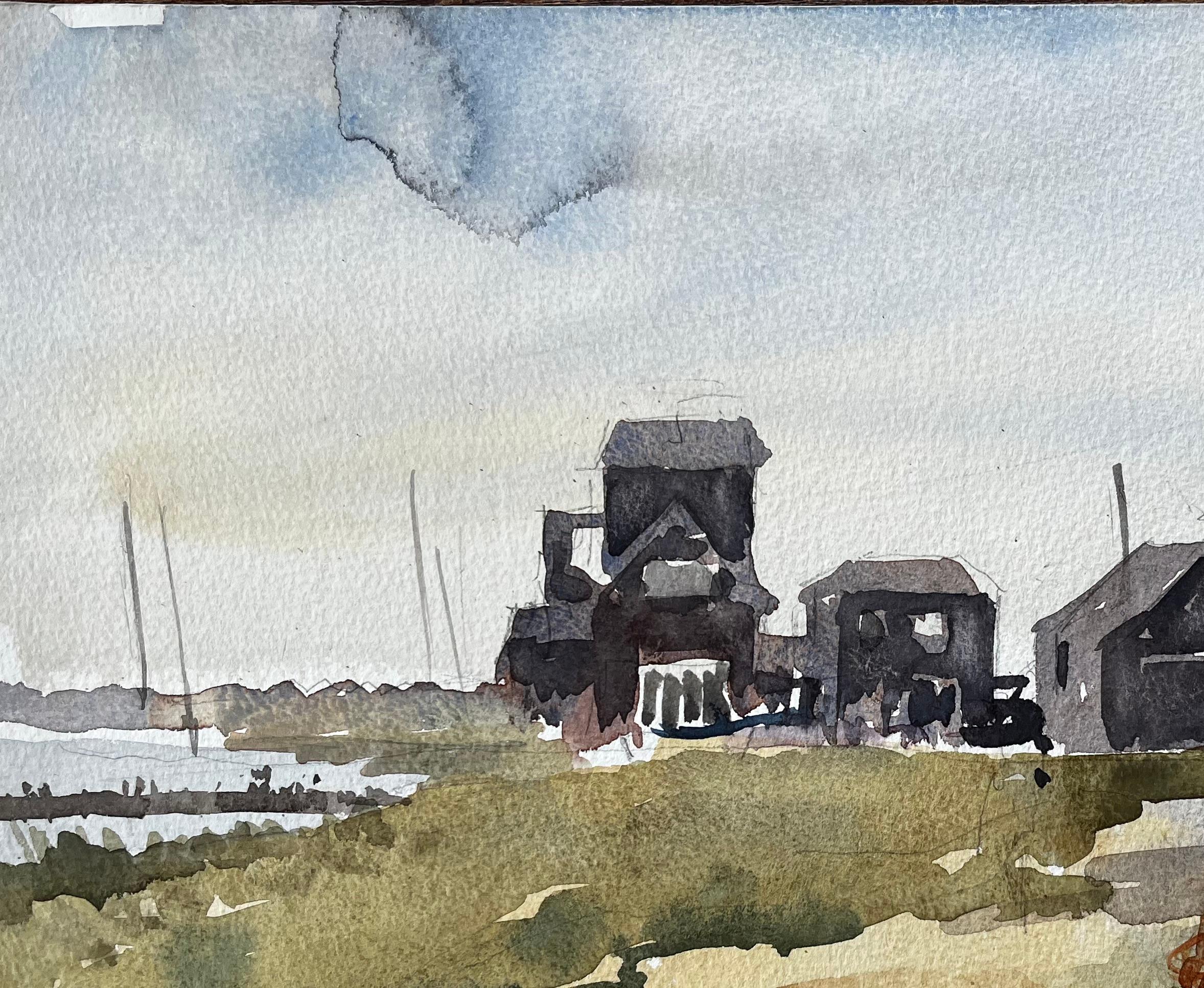 Walberswick Schwarze Schuppen und Fischernetze Suffolk Coast Landscape 1996 im Angebot 2