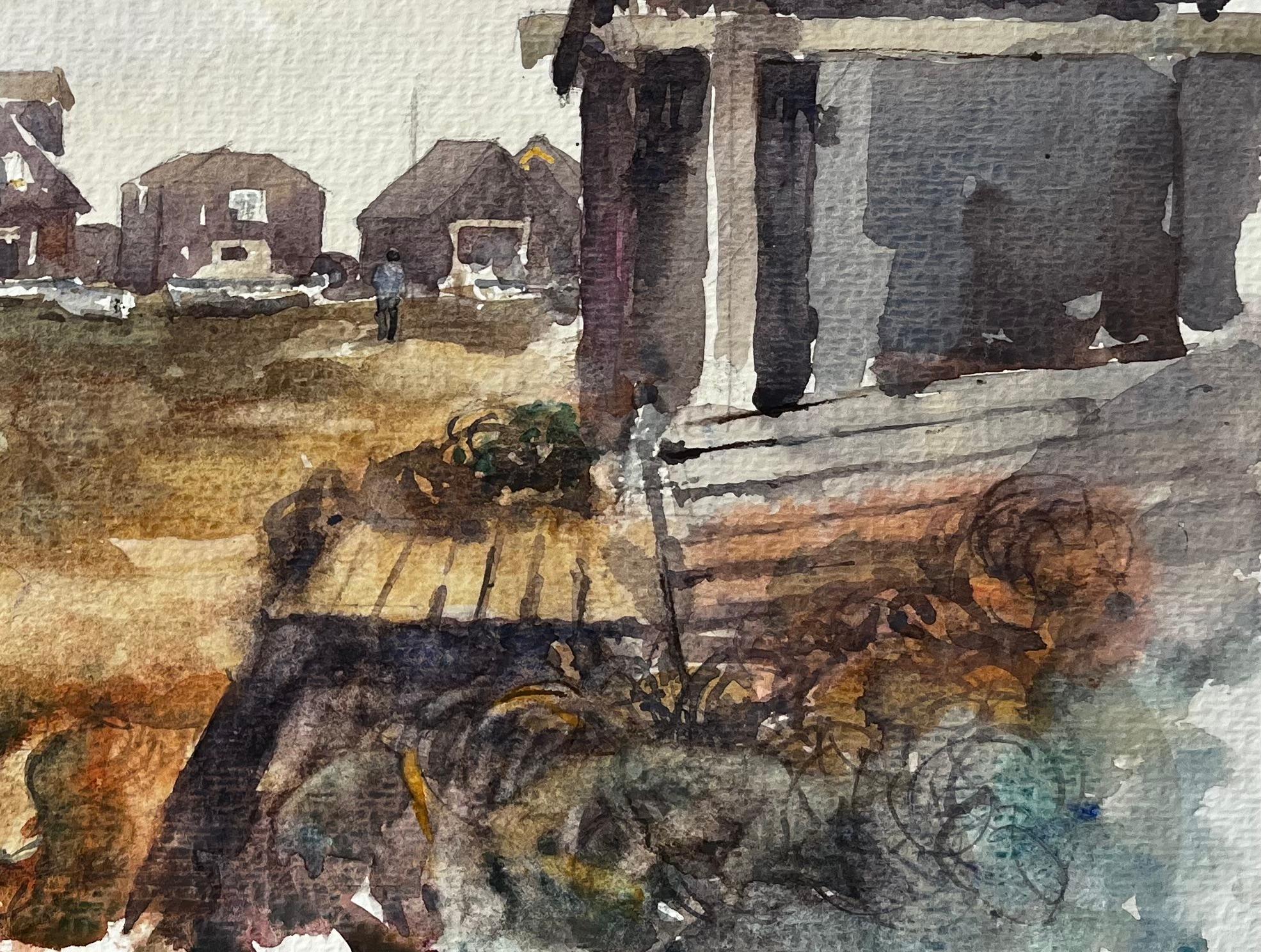 Walberswick Coastal Cottages mit Figuren und Fischerhäuschen Aquarellszene (Impressionismus), Art, von Anthony Herbert