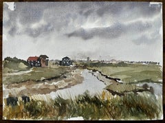 Walberswick Marshes and Black Sheds Suffolk Landscape Watercolor 1995