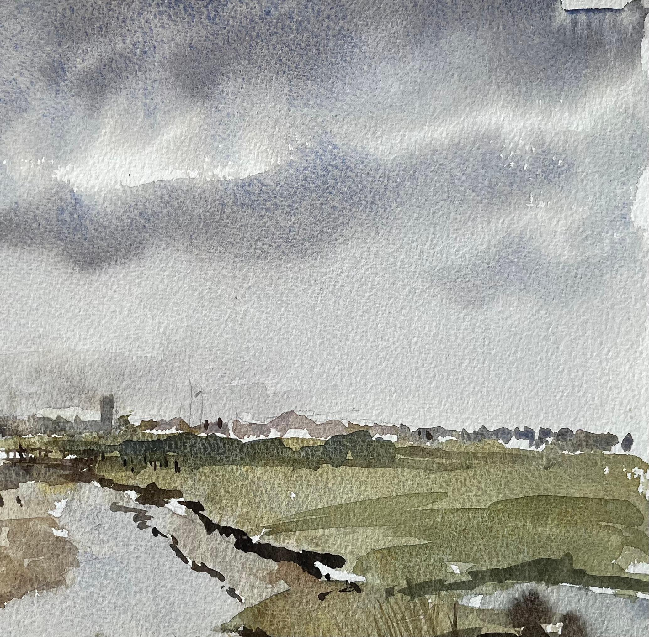 Walberswick Marshes and Black Sheds Suffolk Landscape Watercolor 1995 For Sale 3