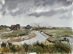 Walberswick Marshes and Black Sheds Suffolk Landscape Watercolor 1995