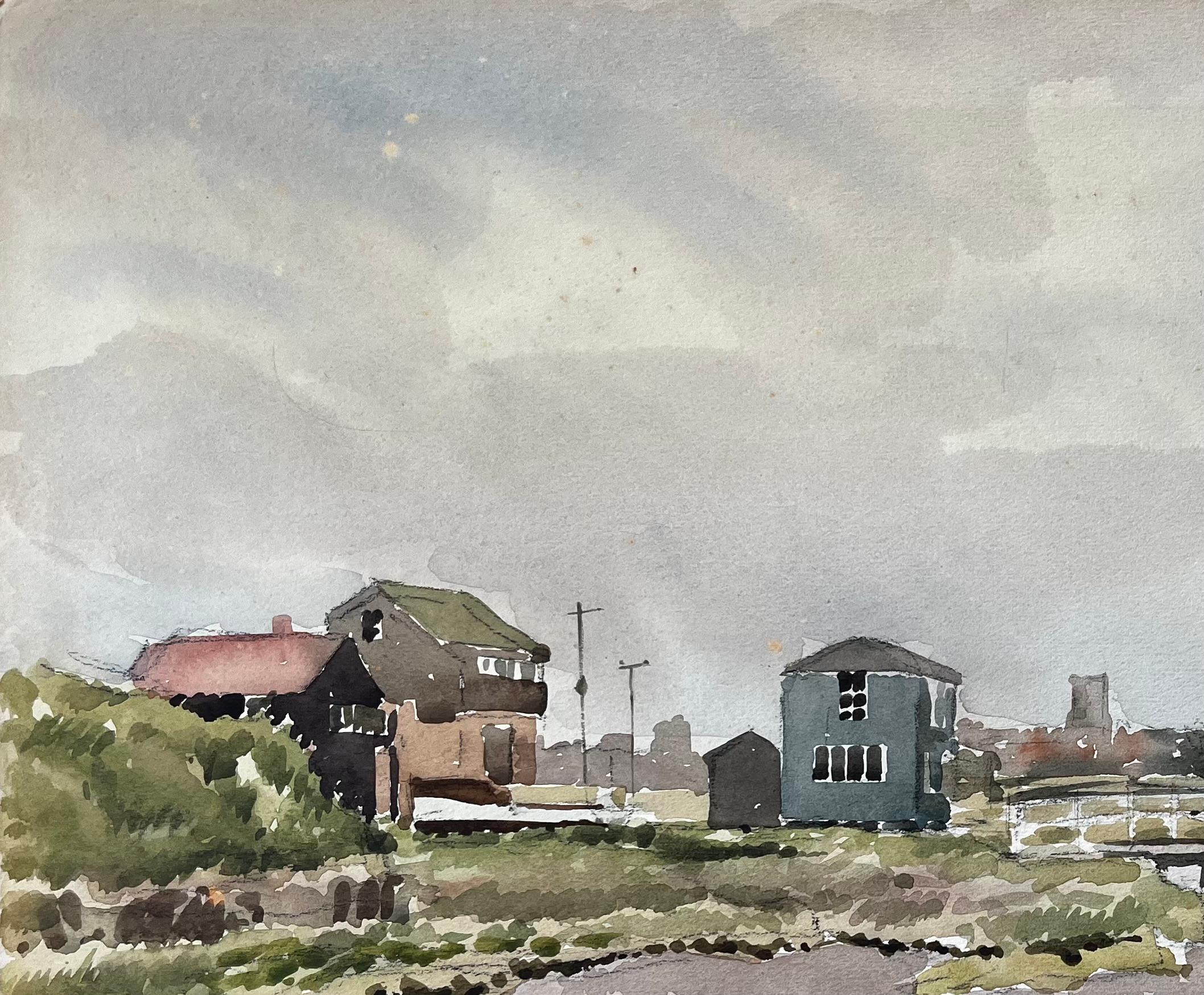 Walberswick Suffolk Coastal River Scene with Bridge and Village Aquarelle 1981 - Impressionnisme Painting par Anthony Herbert