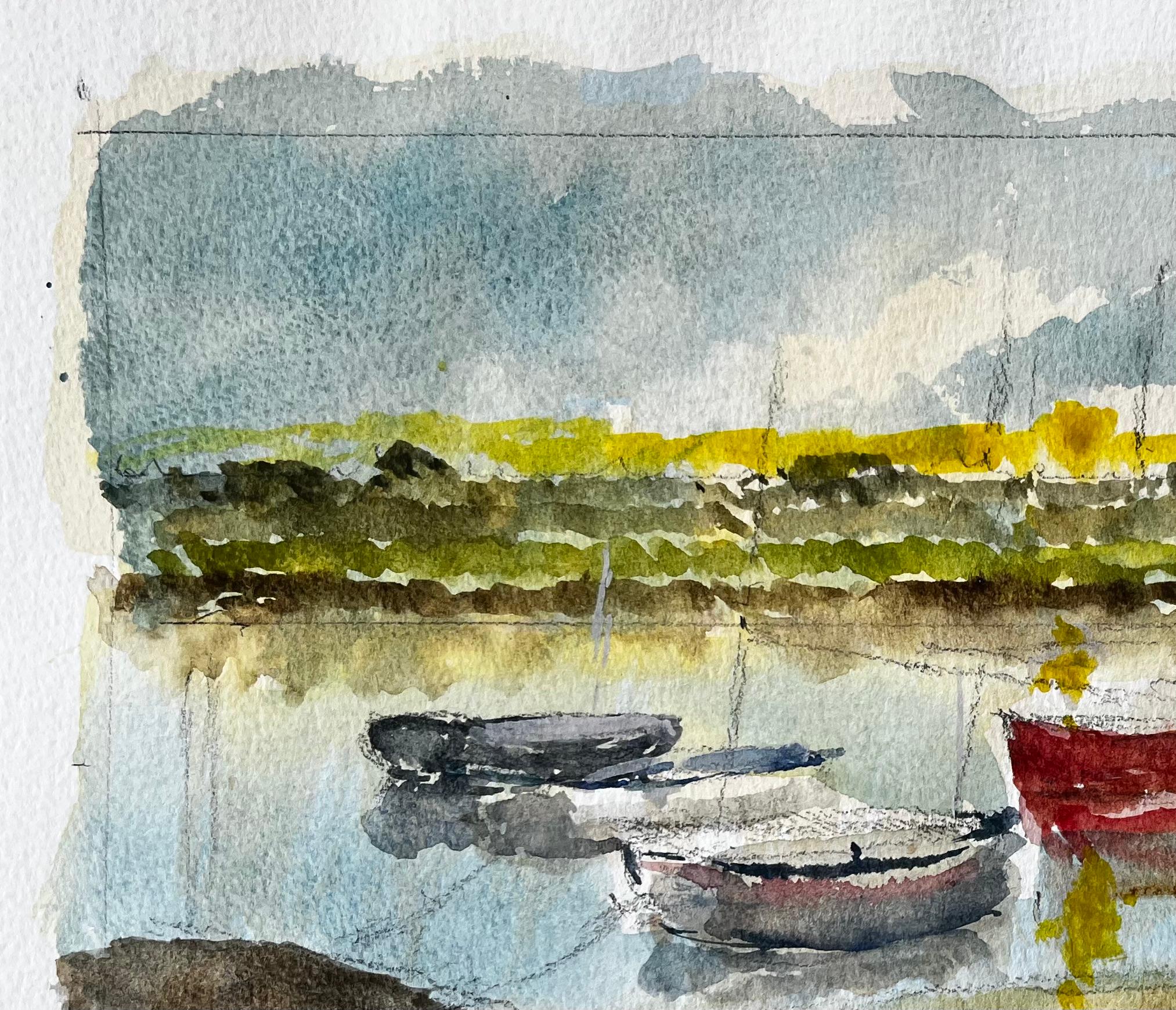 Walberswick Tidal Creek with Moored Dinghies Suffolk Watercolor by Tony Herbert For Sale 1