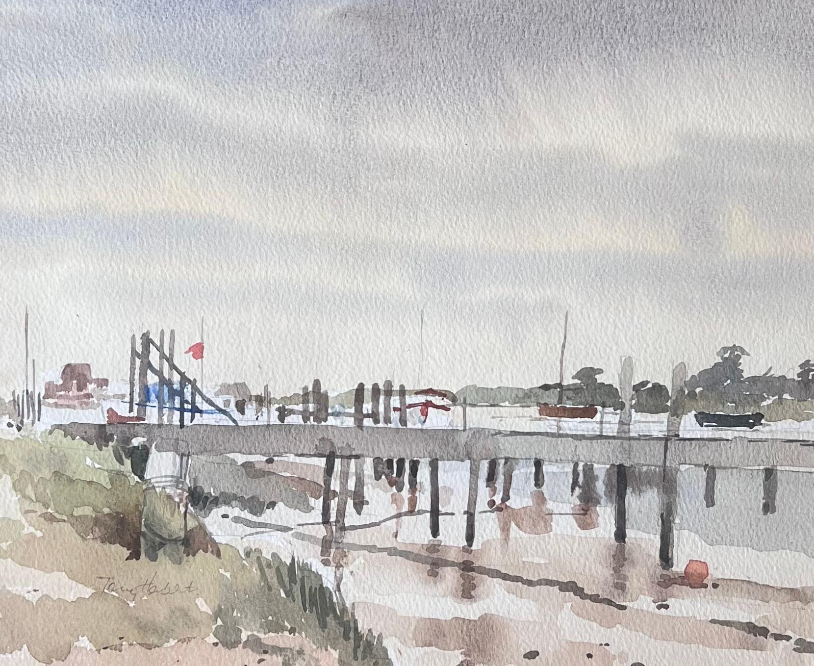 Walberswick Tidal Estuary with a Long Wooden Pier Stretching Across the Mudflats - Art by Anthony Herbert