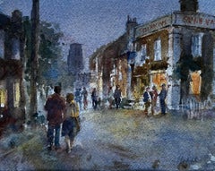 Walking Towards The Sole Bay Inn Southwold Evening Street Scene with Figures