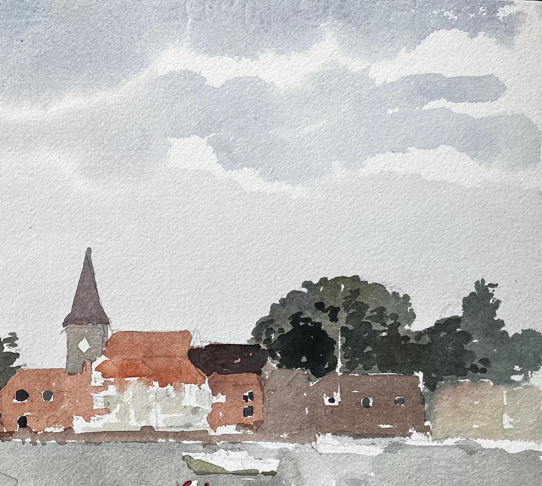 Titel: Dorfszene am Wasser mit Booten und Church Bosham Sussex 1970er Jahre Aquarell
Von Tony Herbert (1927-2024)
Medium: Aquarell auf Karton, ungerahmt
Größe: 10,5 Zoll (Höhe) x 14,75 Zoll (Breite)
Zustand: gut, mit einigen altersbedingten