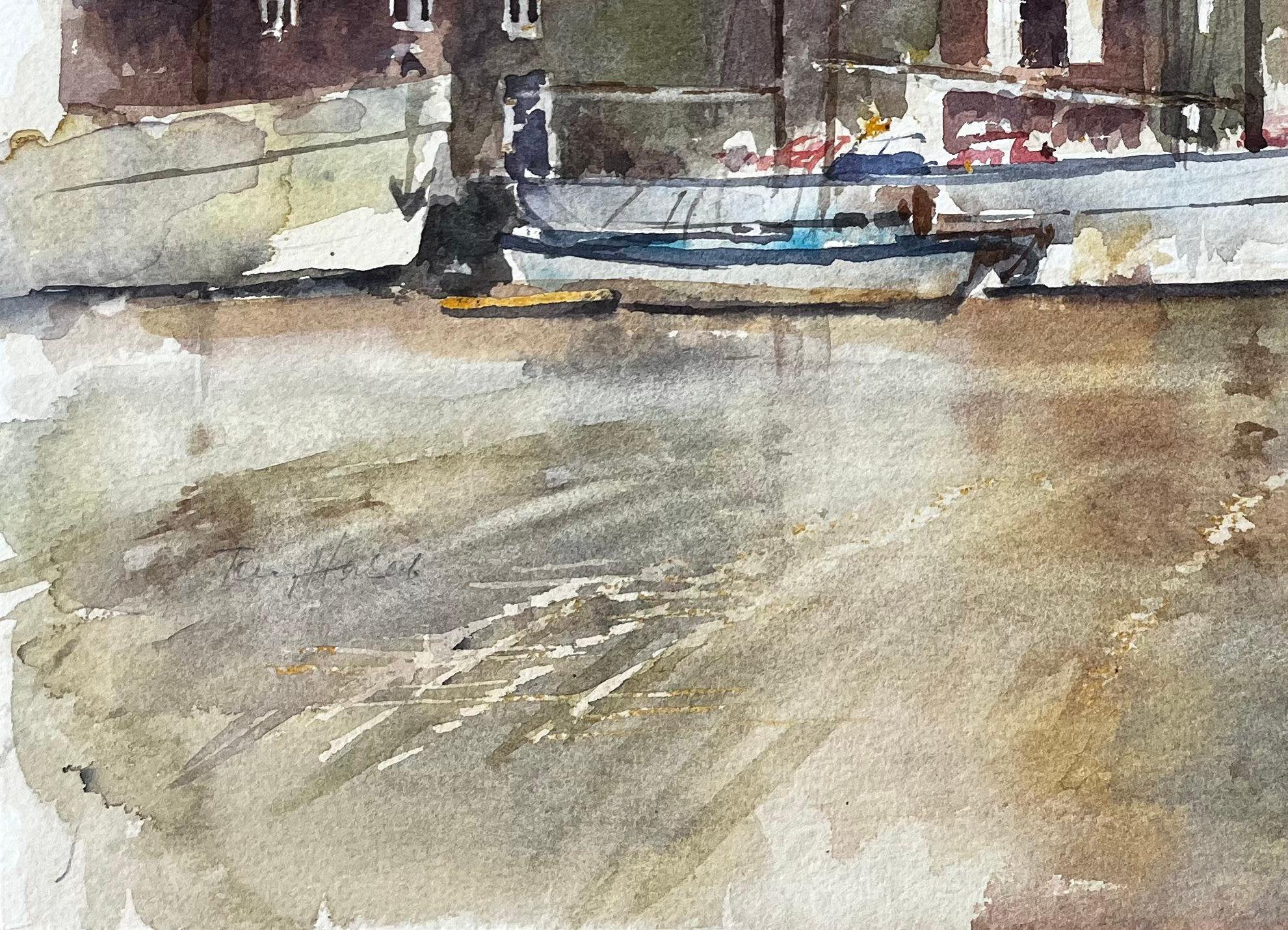 Woodbridge Tide Mill Suffolk Flusslandschaft mit vertäuten Booten Aquarell im Angebot 2