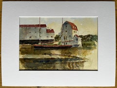 Woodbridge Tide Mill with Moored Barges and Reflections Suffolk Watercolour