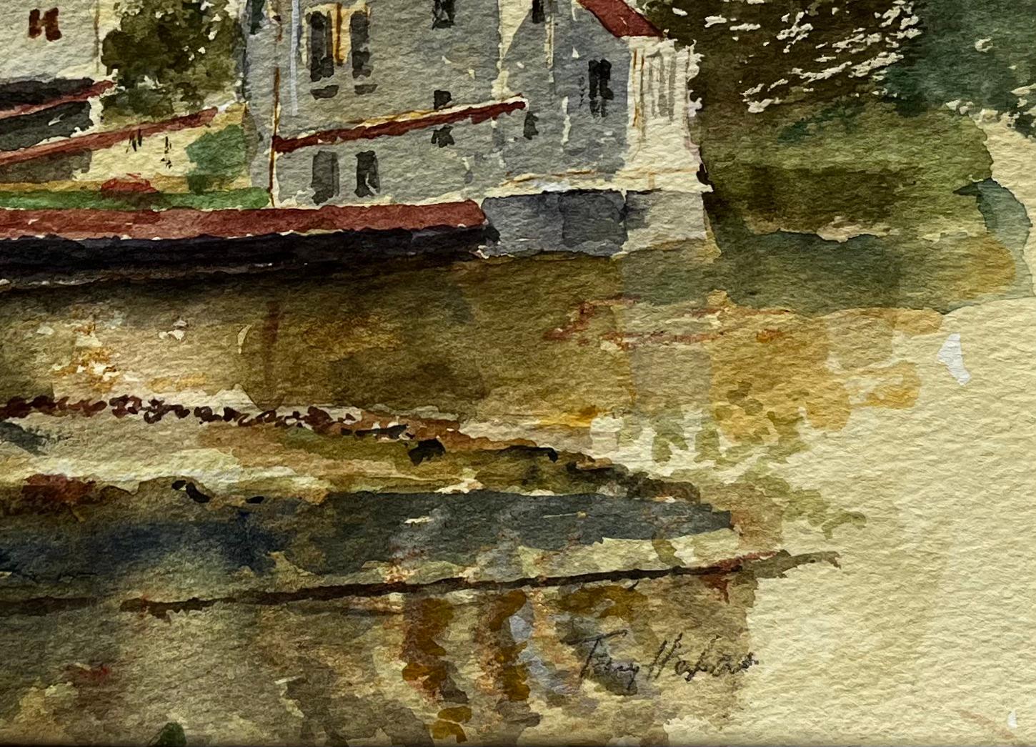 Titel: Woodbridge Tide Mill mit vertäuten Kähnen und Spiegelungen Suffolk Aquarell
Von Tony Herbert (1927-2024)
Unterschrieben: Unten rechts
Medium: Aquarell auf Papier, montiert
Größe: 12 Zoll (Höhe) x 16 Zoll (Breite)
Zustand: gut, mit einigen