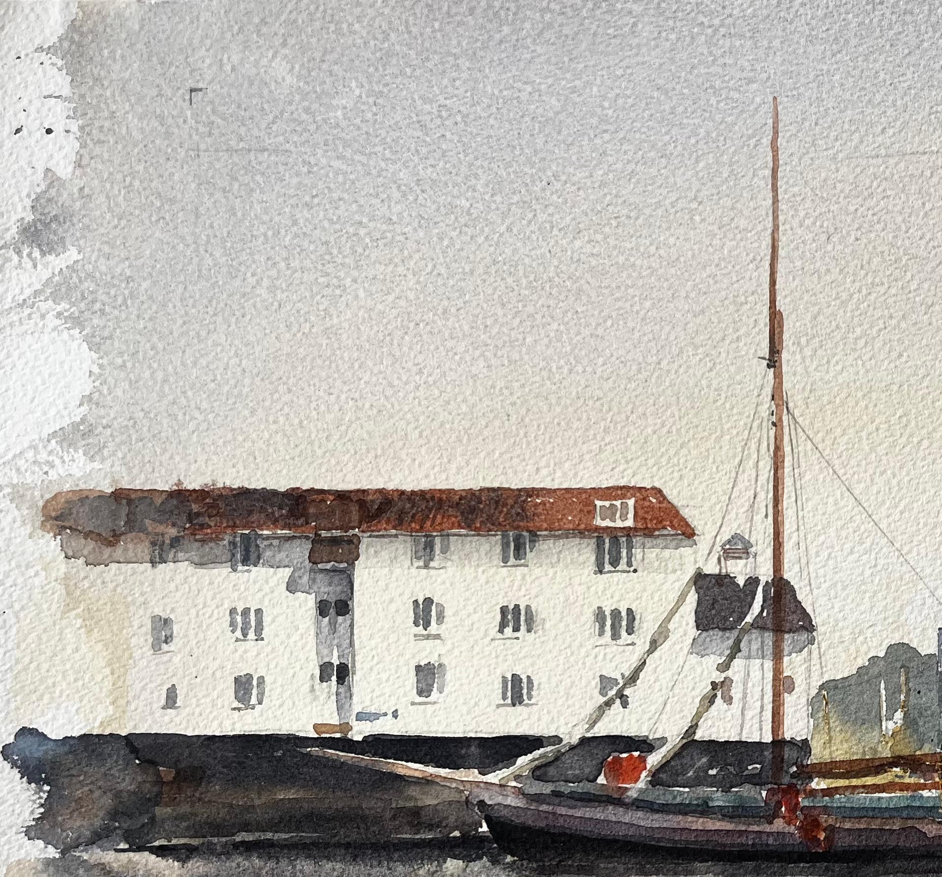 Woodbridge Tide Mill mit Thames Sailing Barge Suffolk River Scene (Impressionismus), Painting, von Anthony Herbert