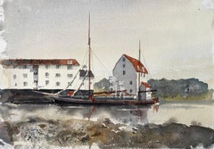 Molino de mareas de Woodbridge con barcaza de vela del Támesis Escena fluvial de Suffolk