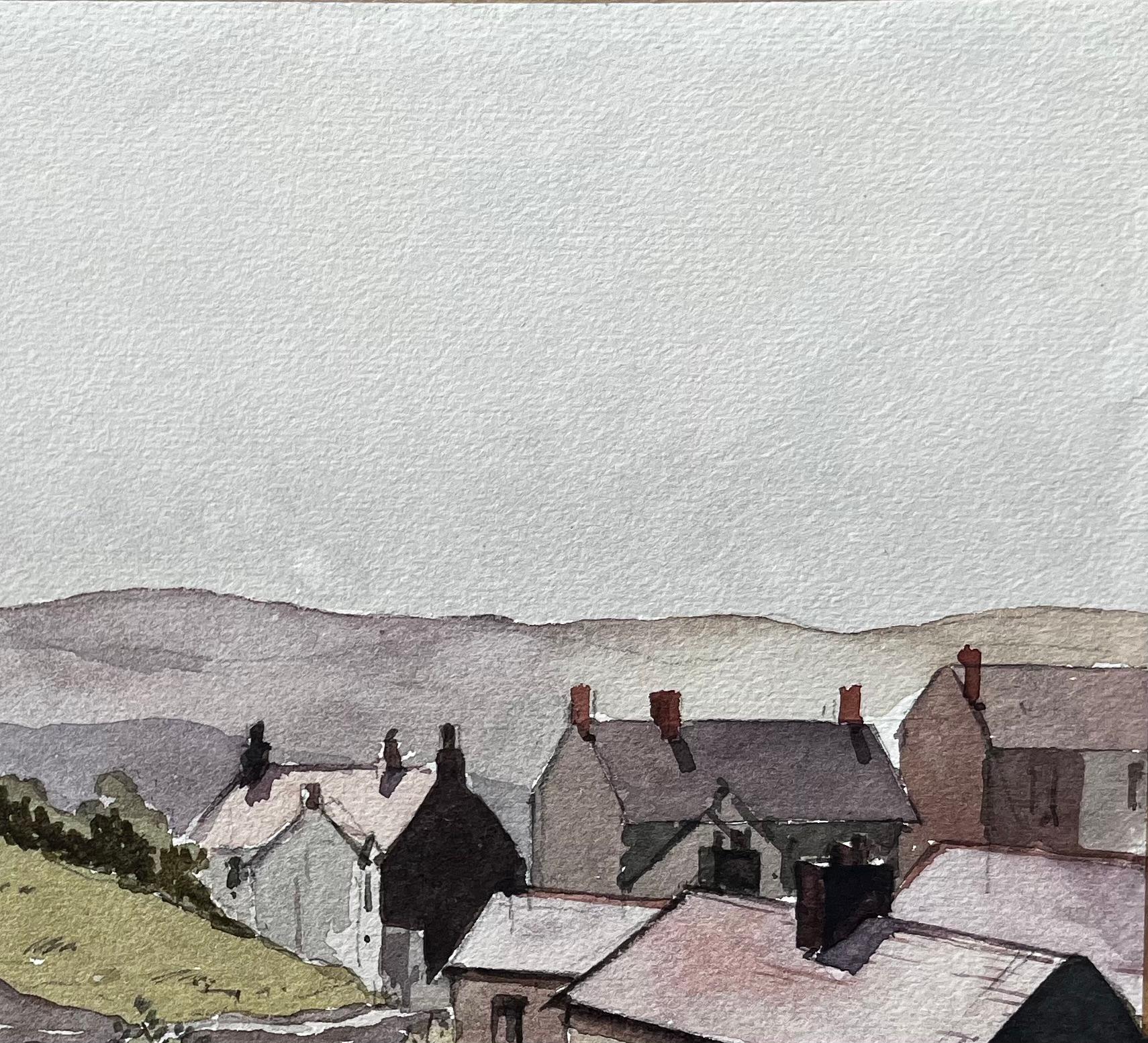 Route des Yorkshire Dales et maisons en pierre dans un paysage anglais éclairé par la lumière de l'été - Gris Landscape Art par Anthony Herbert
