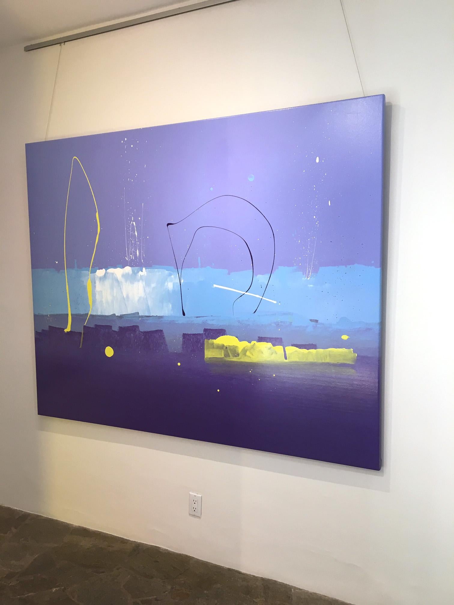 Abstract_Blue/Purple/Yellow_Gloss on Panel_Dots_Anthony Hunter, 61 Deep For Sale 1