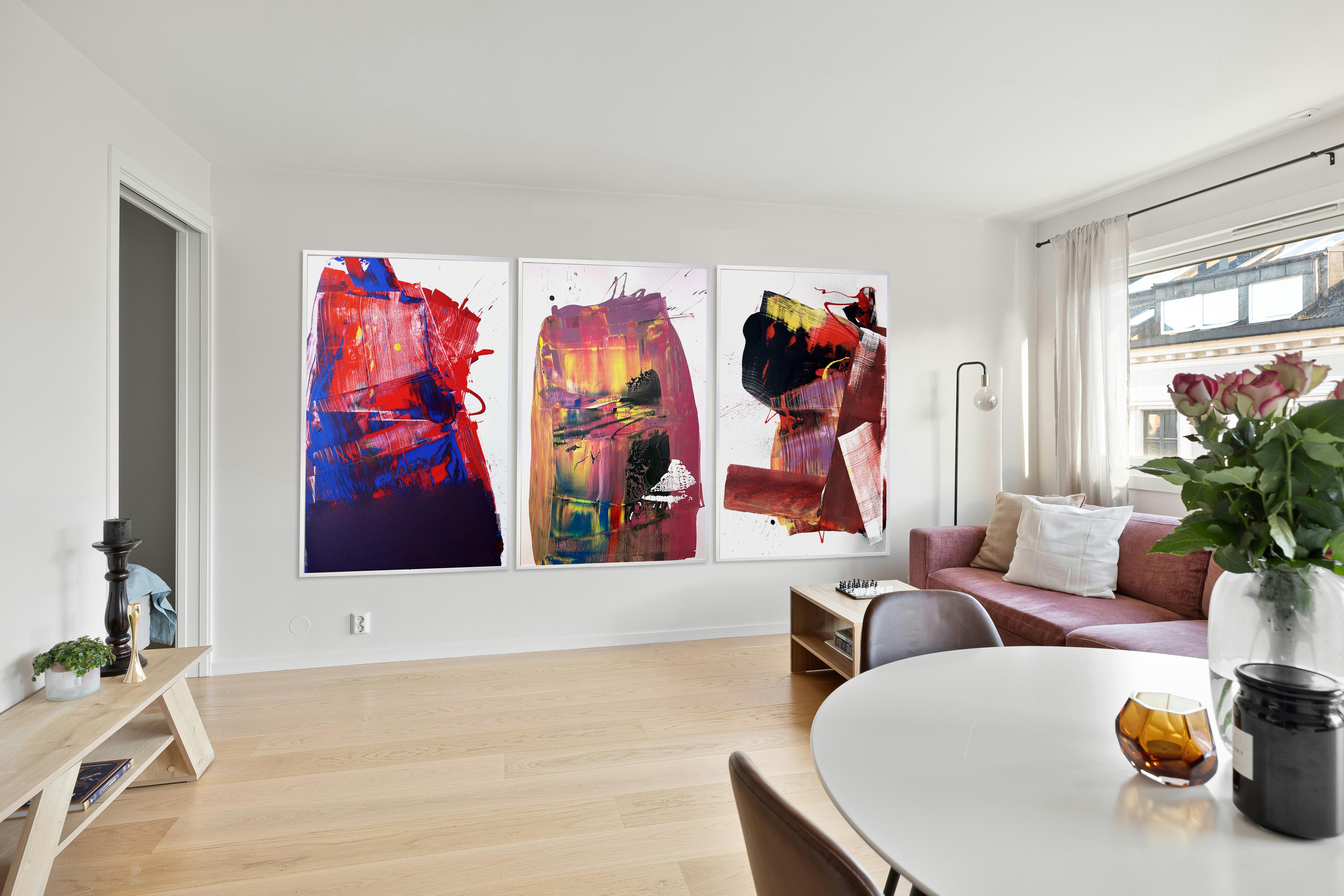 Peintures abstraites Drip Paintings_Triptyque_Dots_Squeegee_Gloss on toile_Anthony Hunter en vente 6