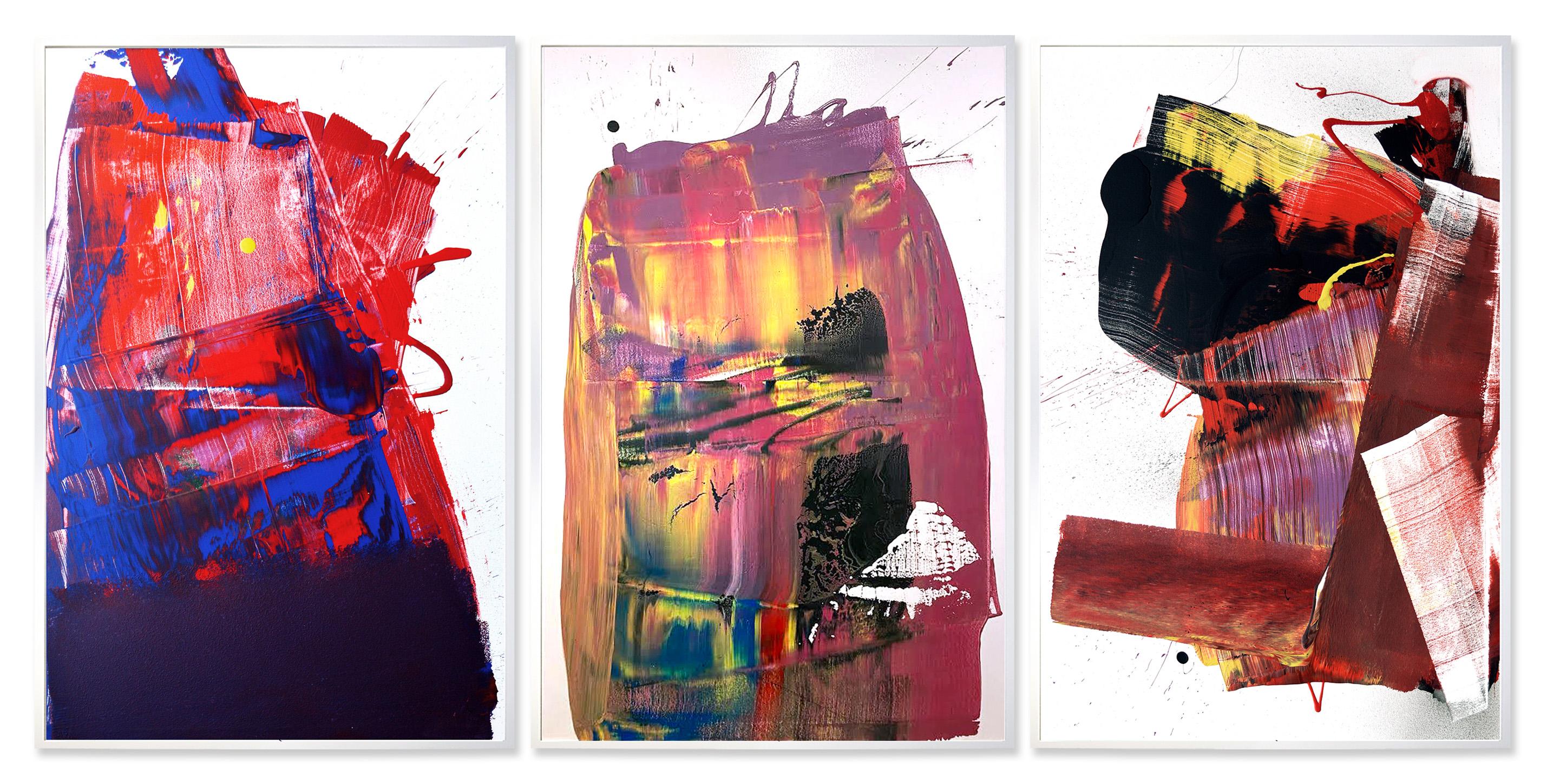 Peintures abstraites Drip Paintings_Triptyque_Dots_Squeegee_Gloss on toile_Anthony Hunter en vente 7