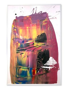Abstracto_Pintura Raspado/Goteado_Puntos_Brillo sobre lienzo_Rosa/Amarillo_Anthony Hunter