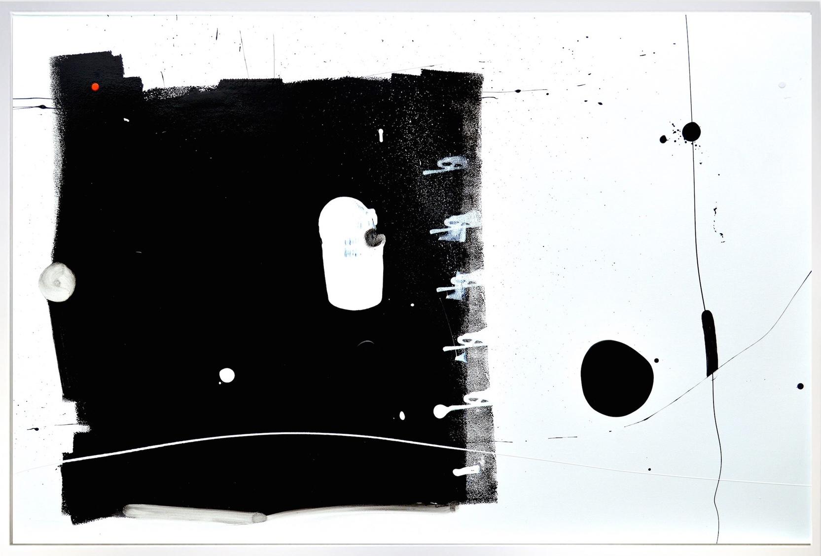 Pannello astratto in bianco e nero con punto rosso_orizzontale e verticale_Anthony Hunter