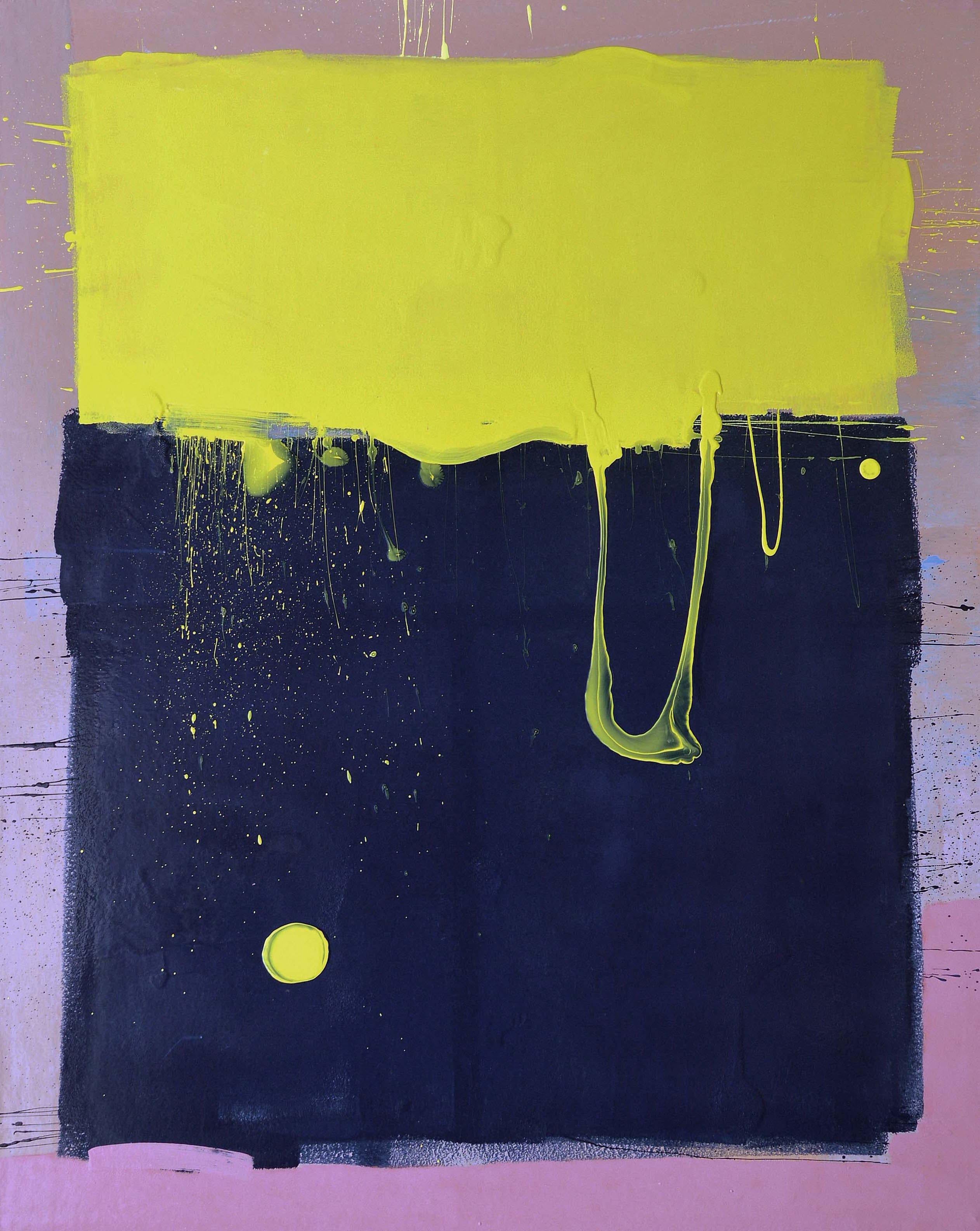 Anthony Hunter Dark Blue Sky With Yellow Moon Blob Abstract Painting Gloss On Panel For Sale At 1stdibs