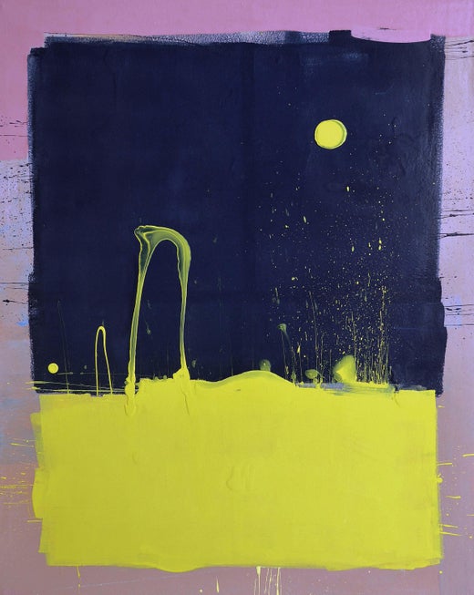 Anthony Hunter Dark Blue Sky With Yellow Moon Blob Abstract