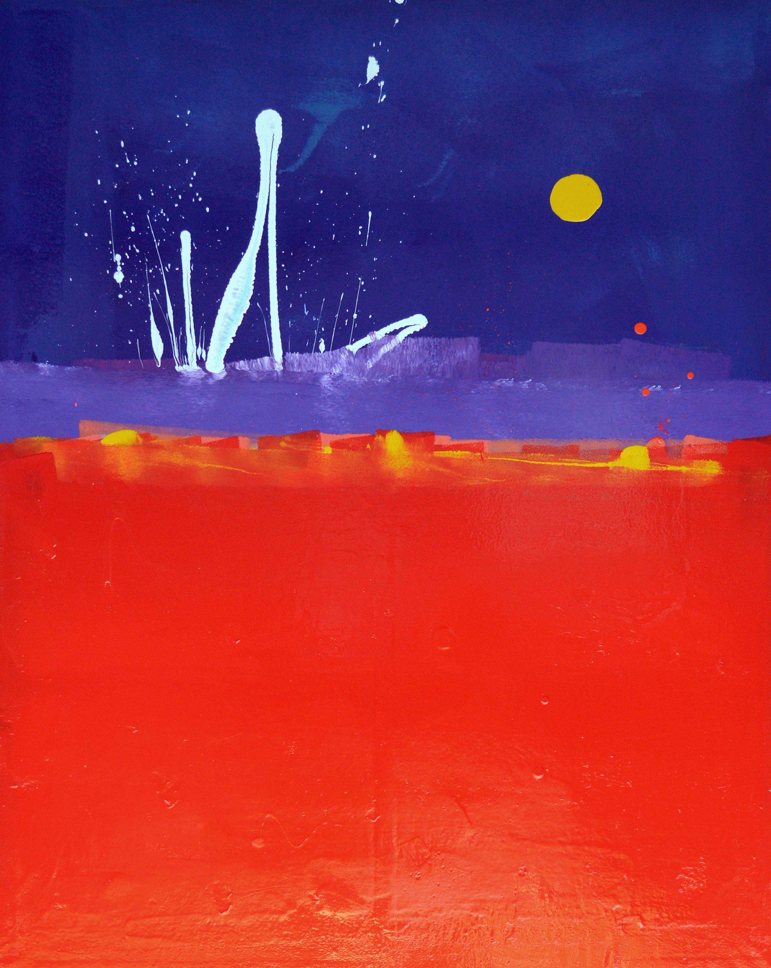 Anthony Hunter Red Red Red Sky With White Squiggle And Yellow