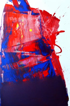 Abstract_Scrape/Drip Painting_Gloss on Canvas_Red/Blue/Yellow_Anthony Hunter