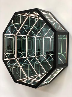 Octogon Portal, Wall sculpture, led lights and mirror frame box