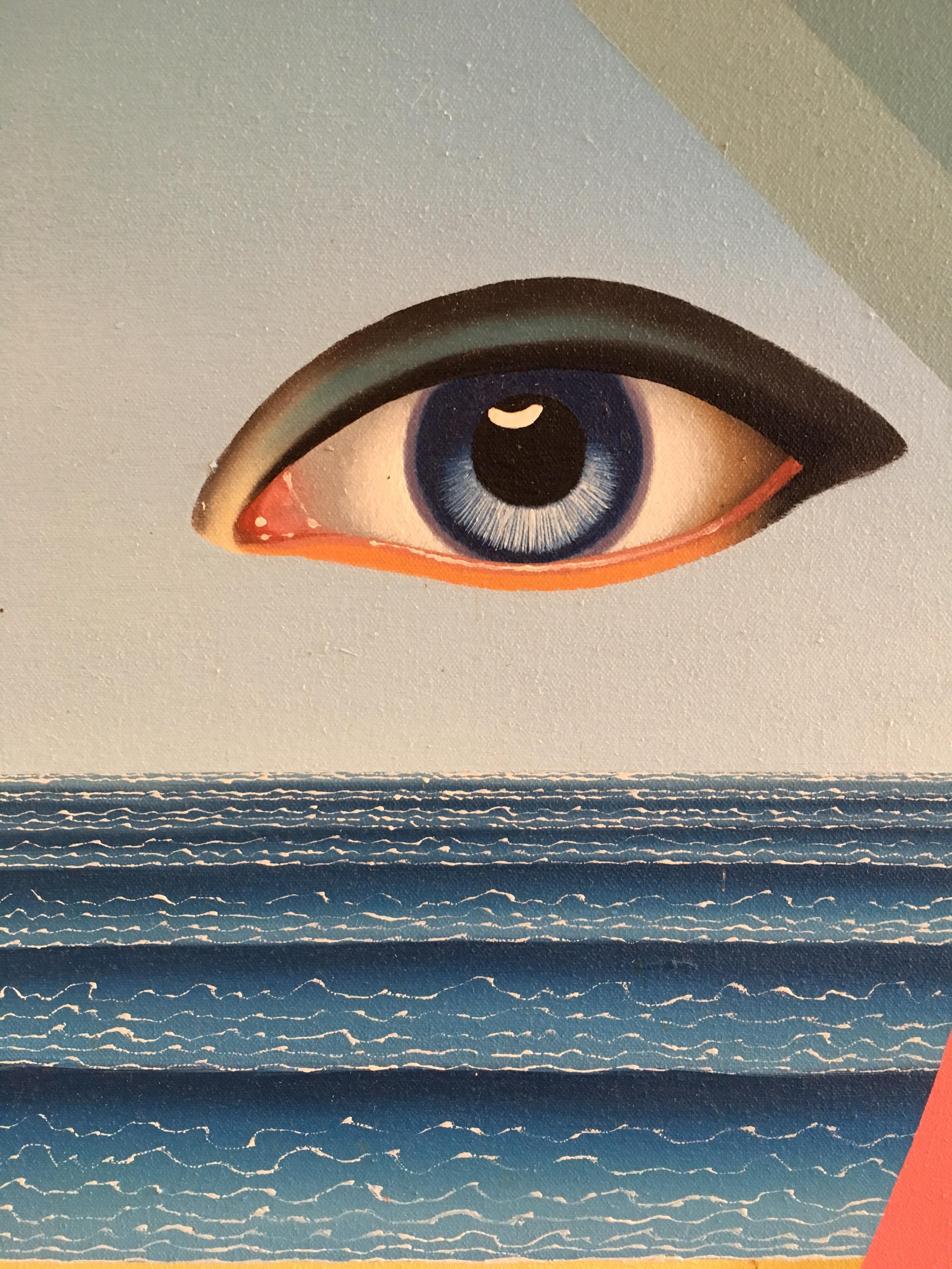 Prism Inspired Abstract Surrealist Oil Painting, Signed
by Anthony John Gray
Signed by the artist on the lower right hand corner
Oil painting on canvas, unframed
Canvas size: 41 x 34 inches

Fabulous abstract oil painting. This bright eye catching
