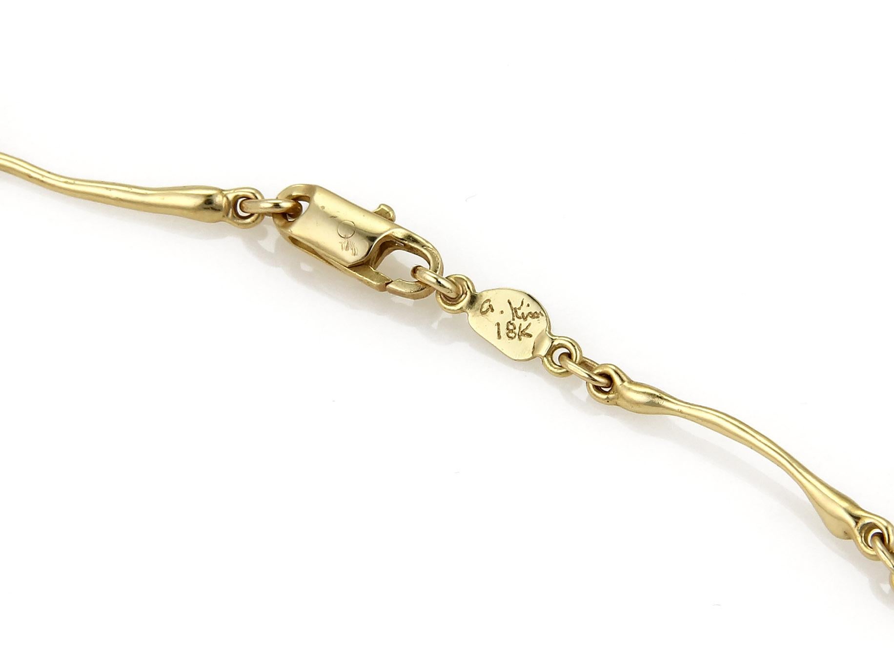 Women's Anthony Kim Diamond & Pearl Bird Pendant 18k Yellow Gold Bone Link Necklace For Sale