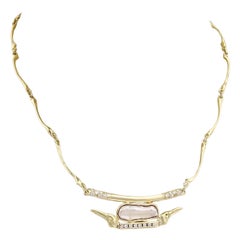 Anthony Kim Diamond & Pearl Bird Pendant 18k Yellow Gold Bone Link Necklace