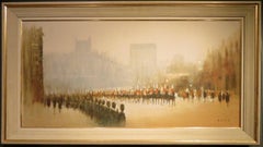 Peinture impressionniste à l'huile LONDRES THE MALL Cérémonie Royale Buckingham Palace