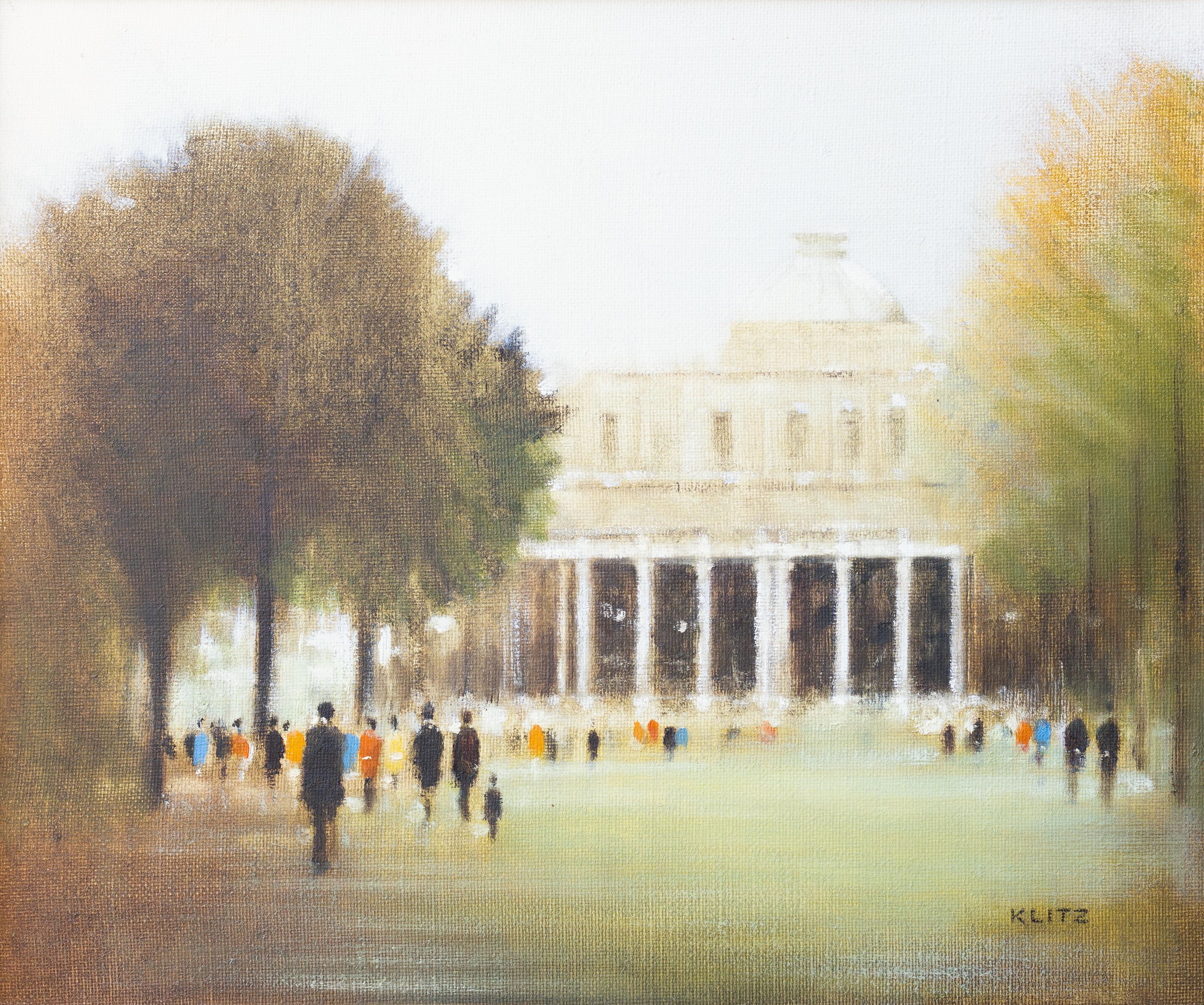 Anthony Klitz Landscape Painting - "The Pump Room Cheltenham Spa", Urban Impressionist Scene