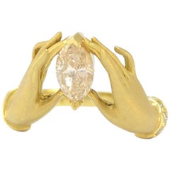 Anthony Lent Adorned Hands Diamond Ring in 18 Karat Yellow Gold