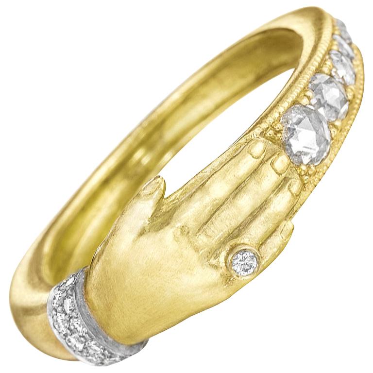 Anthony Lent Brilliant White Diamond Platinum Gold One Hand Band Ring