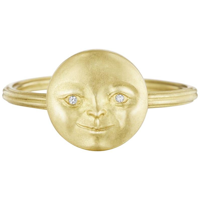 Anthony Lent White Diamond Matte Gold Moonface Ring