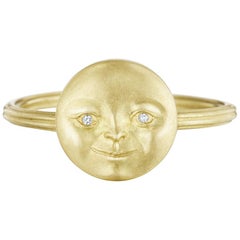 Anthony Lent White Diamond Matte Gold Moonface Ring