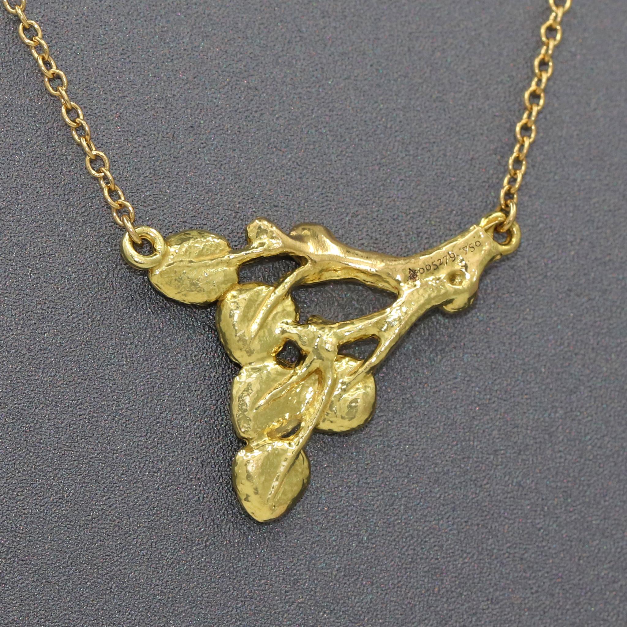 Modern Brilliant White Diamond Yellow Gold Leafy Branch Drop Necklace, Anthony Lent