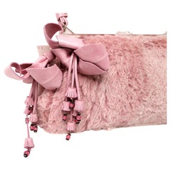 Anthony Luciano Pink Faux Fur Shoulder Bag With Leather Flower Accents circa Y2K
