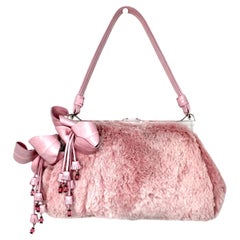 Anthony Luciano Pink Faux Fur Shoulder Bag With Leather Flower Accents circa Y2K