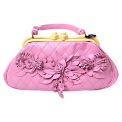 Anthony Luciano Pink Quilted Leather Floral Appliqué Shoulder Bag circa Y2K