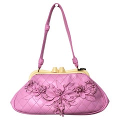 Anthony Luciano Pink Quilted Leather Floral Appliqué Shoulder Bag circa Y2K