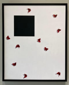 "El ser y la nada" trampantojo y óleo modernista, mariposas rojas