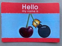Hello, My Name Is: Cherry Bomb - miniature pictograph oil painting on paper