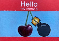 Vintage Hello, My Name Is: Cherry Bomb - miniature pictograph painting on paper