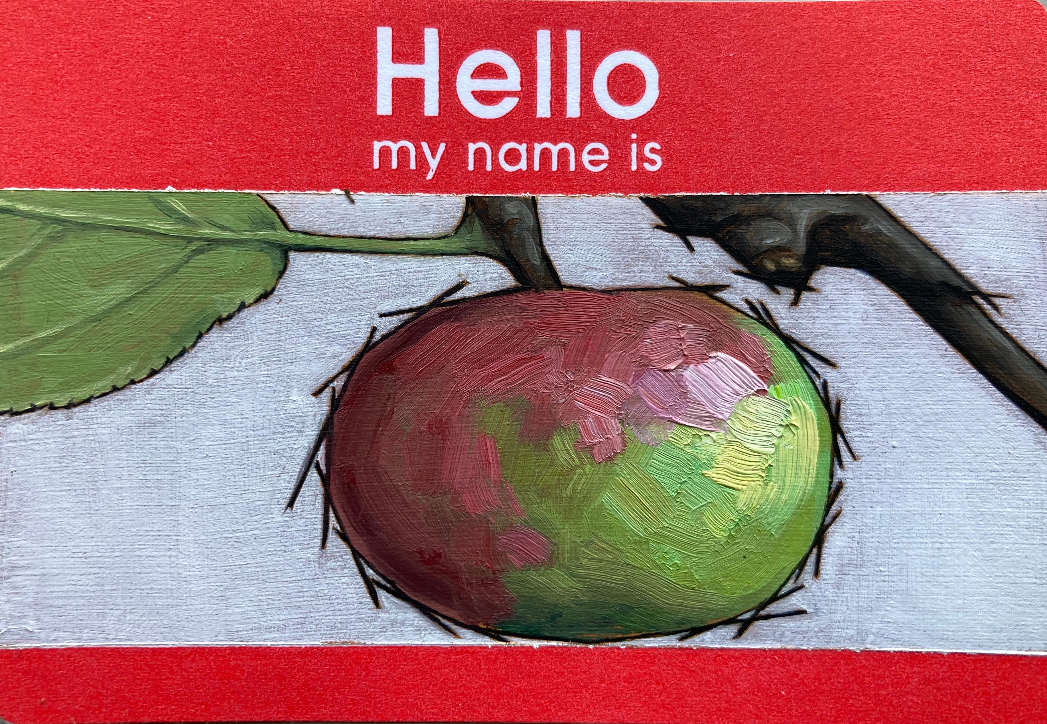 Hello, My Name Is: Crab Apple - pittura pittografica in miniatura su carta - Mixed Media Art di Anthony Mastromatteo