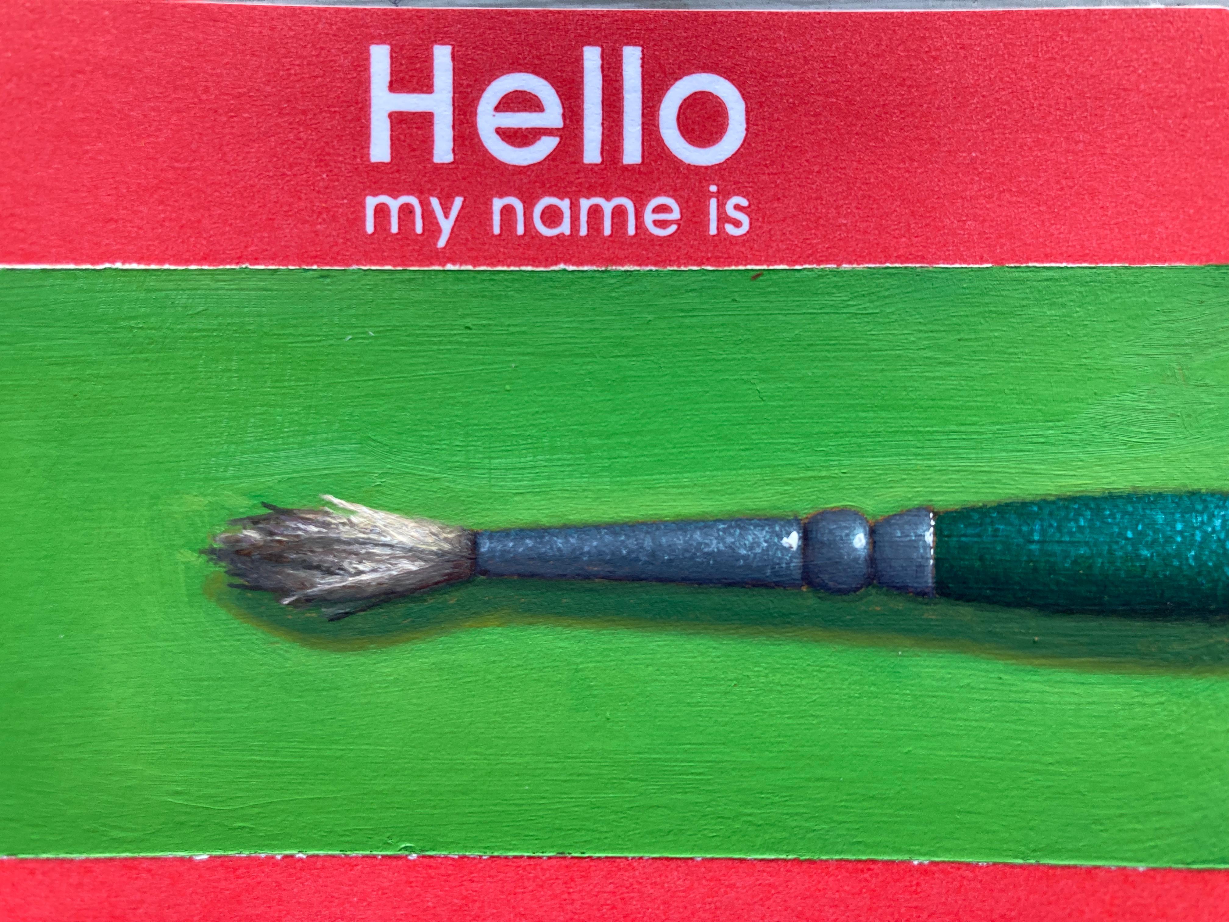 Hello, My Name Is: Paintbrush - miniature pictograph painting on paper For Sale 1