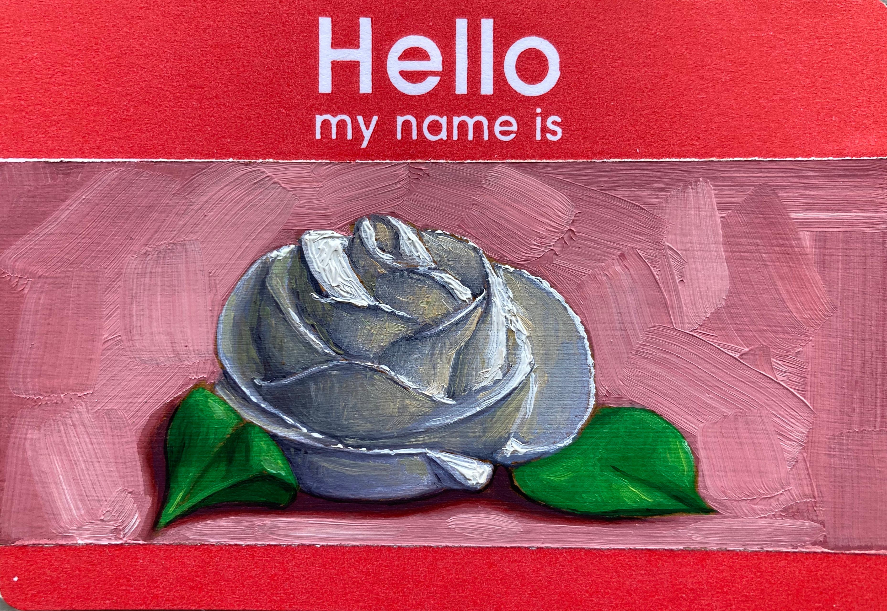 Anthony Mastromatteo Still-Life Painting - Hello, My Name Is: Rose - miniature pictograph painting on paper