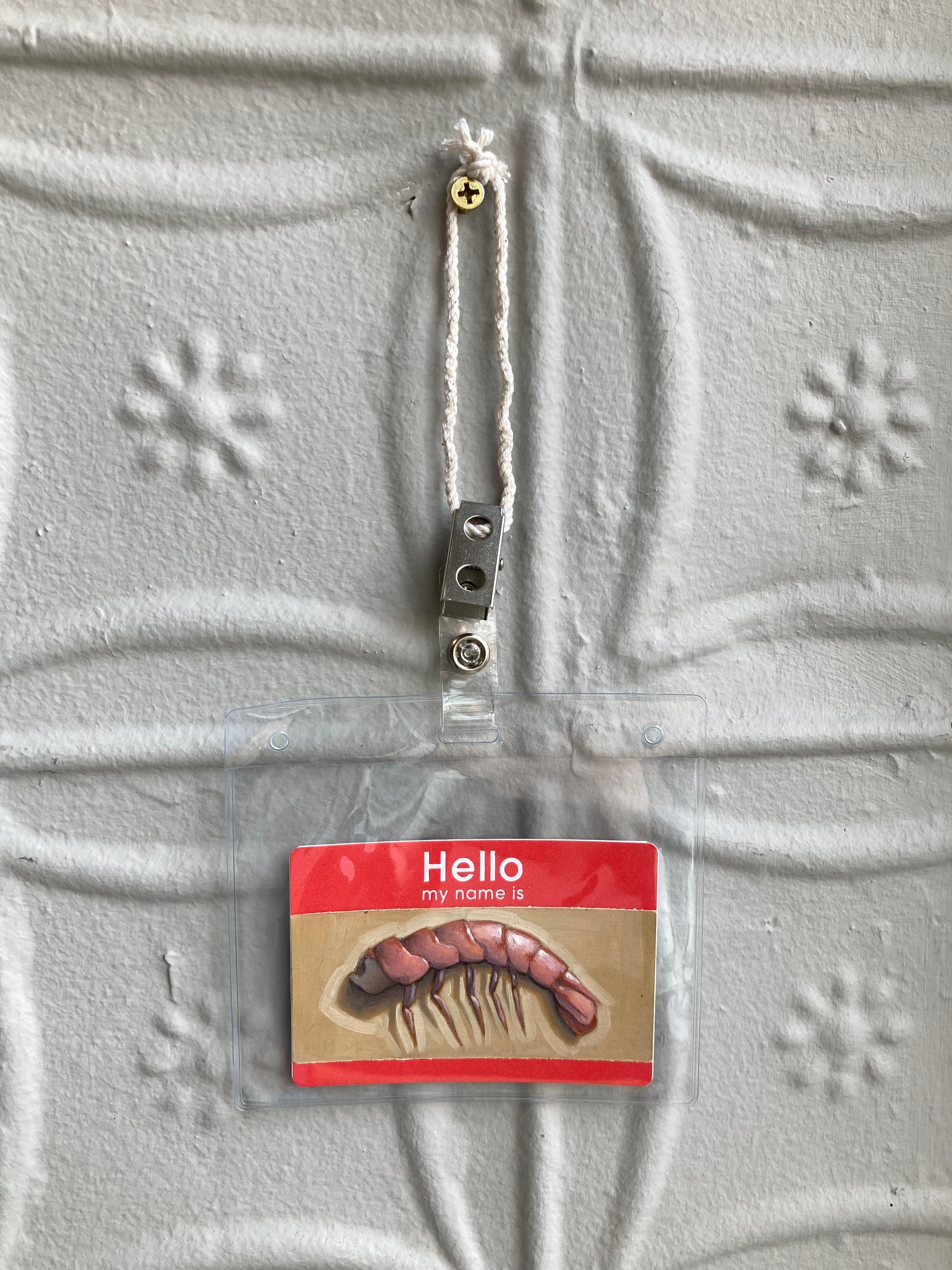 Bonjour, je m'appelle : Shrimp - peinture miniature pictographique sur papier - Photoréalisme Mixed Media Art par Anthony Mastromatteo